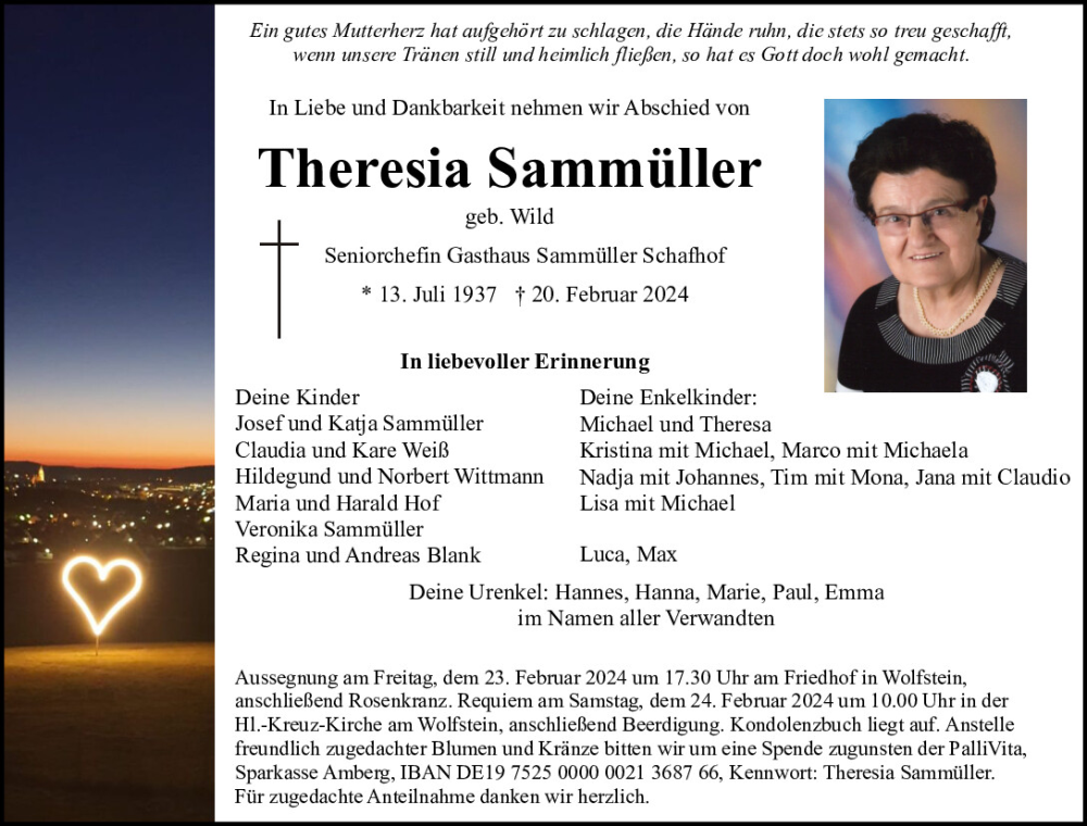  Traueranzeige für Theresia Sammüller vom 22.02.2024 aus Neumarkter Tagblatt