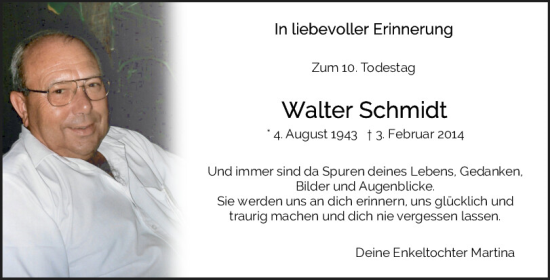 Traueranzeige von Walter Schmidt von Neumarkter Tagblatt