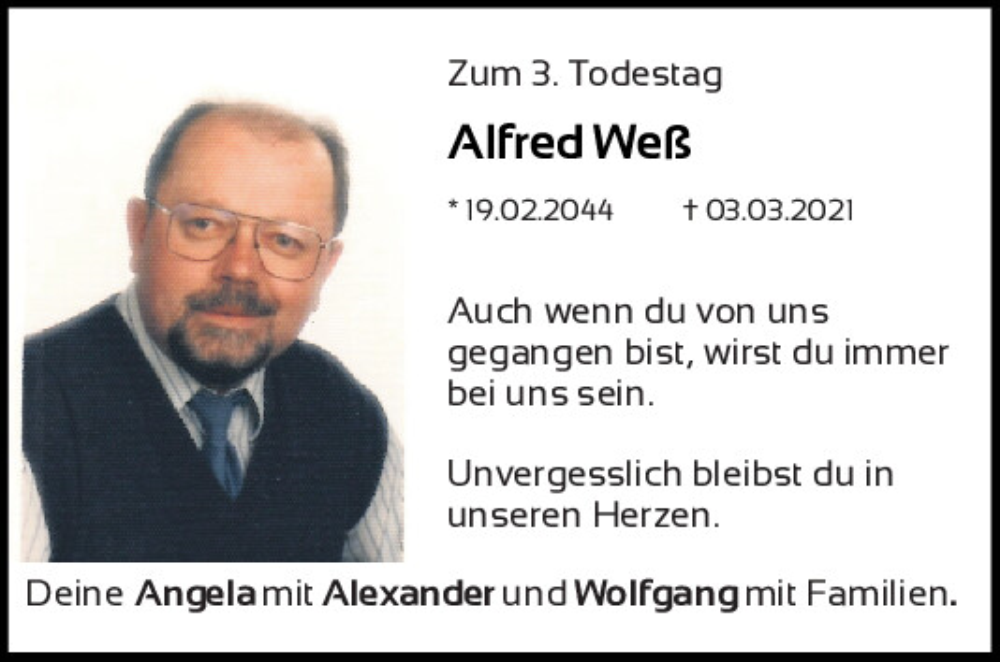  Traueranzeige für Alfred Weß vom 02.03.2024 aus Bayerwald Echo