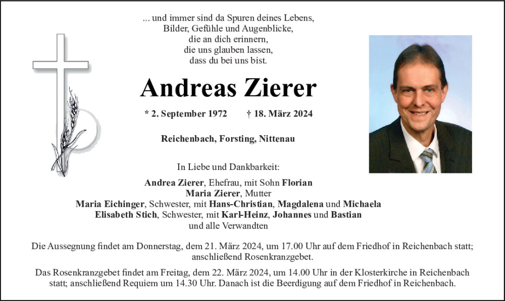  Traueranzeige für Andreas Zierer vom 20.03.2024 aus Mittelbayerische Zeitung Regensburg