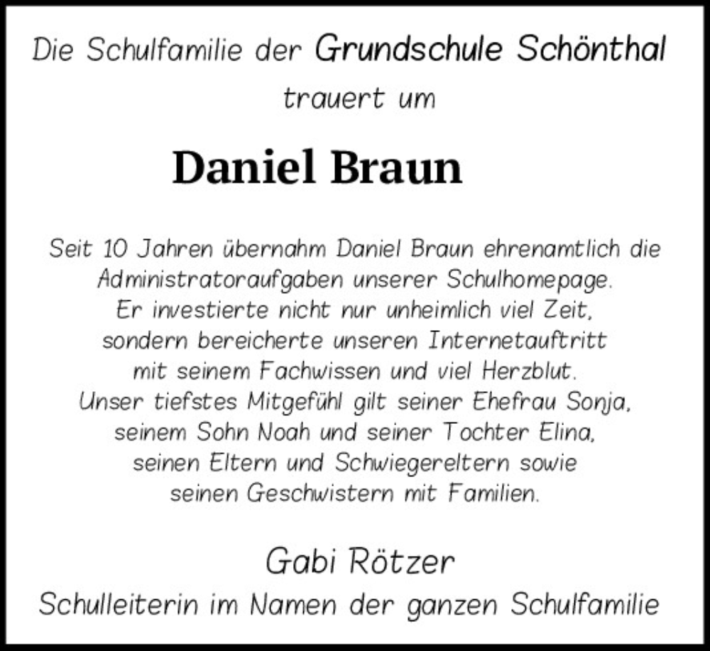  Traueranzeige für Daniel Braun vom 13.03.2024 aus Bayerwald Echo