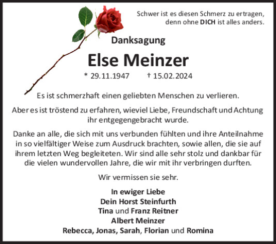 Traueranzeige von Else Meinzer von Mittelbayerische Zeitung Kelheim