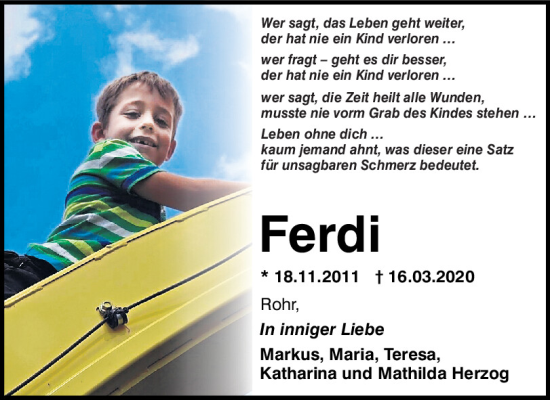 Traueranzeige von Ferdi Herzog von Neumarkter Tagblatt