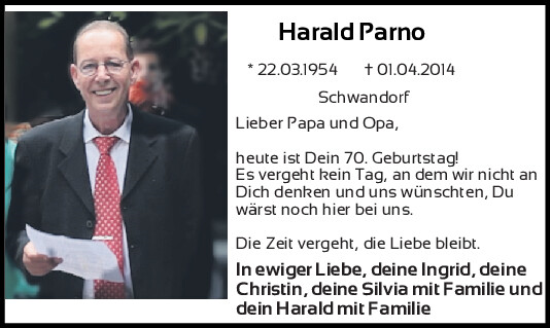 Traueranzeige von Harald Parno von Mittelbayerische Zeitung Schwandorf