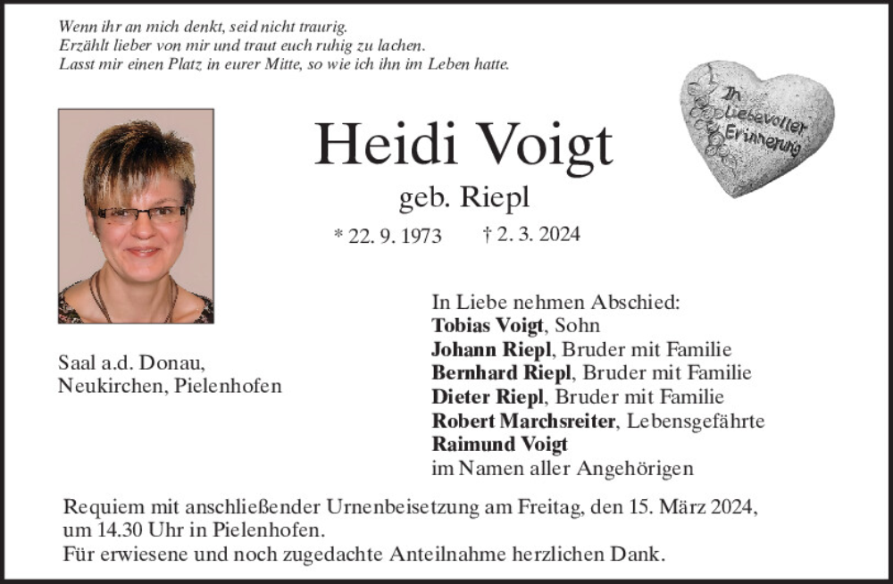  Traueranzeige für Heidi Voigt vom 09.03.2024 aus Mittelbayerische Zeitung Regensburg