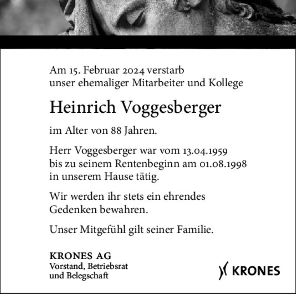  Traueranzeige für Heinrich Voggesberger vom 02.03.2024 aus Mittelbayerische Zeitung Regensburg