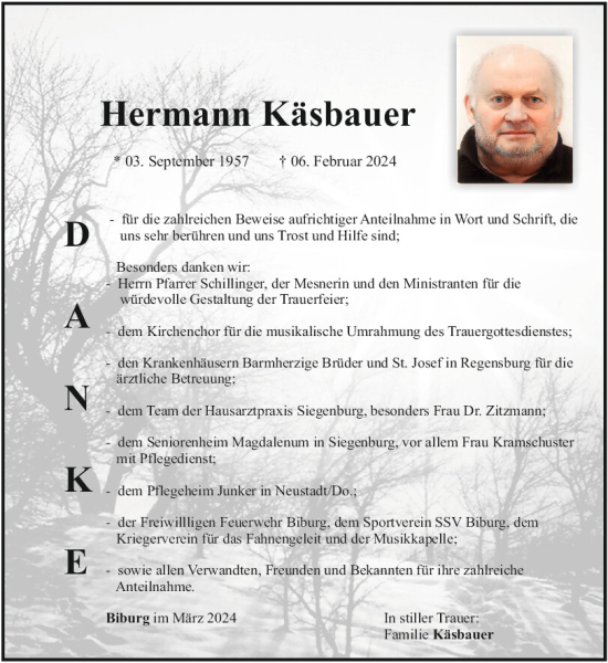 Traueranzeige von Hermann Käsbauer von Mittelbayerische Zeitung Kelheim