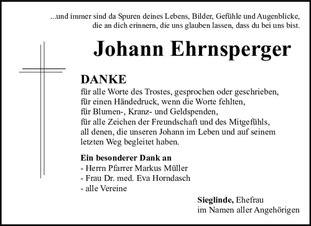  Traueranzeige für Johann Ehrnsperger vom 06.03.2024 aus Neumarkter Tagblatt