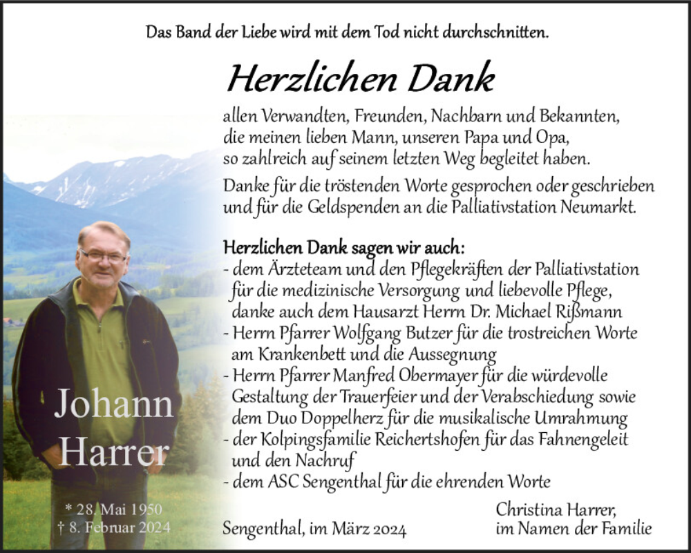  Traueranzeige für Johann Harrer vom 02.03.2024 aus Neumarkter Tagblatt