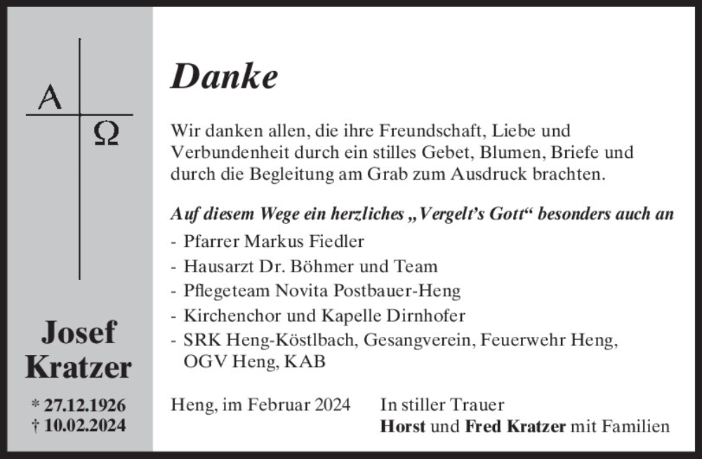  Traueranzeige für Josef Kratzer vom 02.03.2024 aus Neumarkter Tagblatt