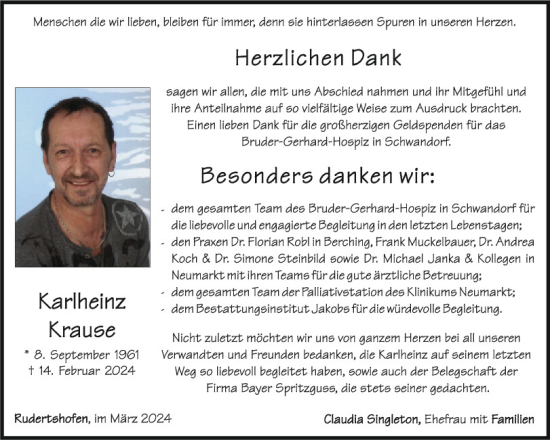 Traueranzeige von Karlheinz Krause von Neumarkter Tagblatt