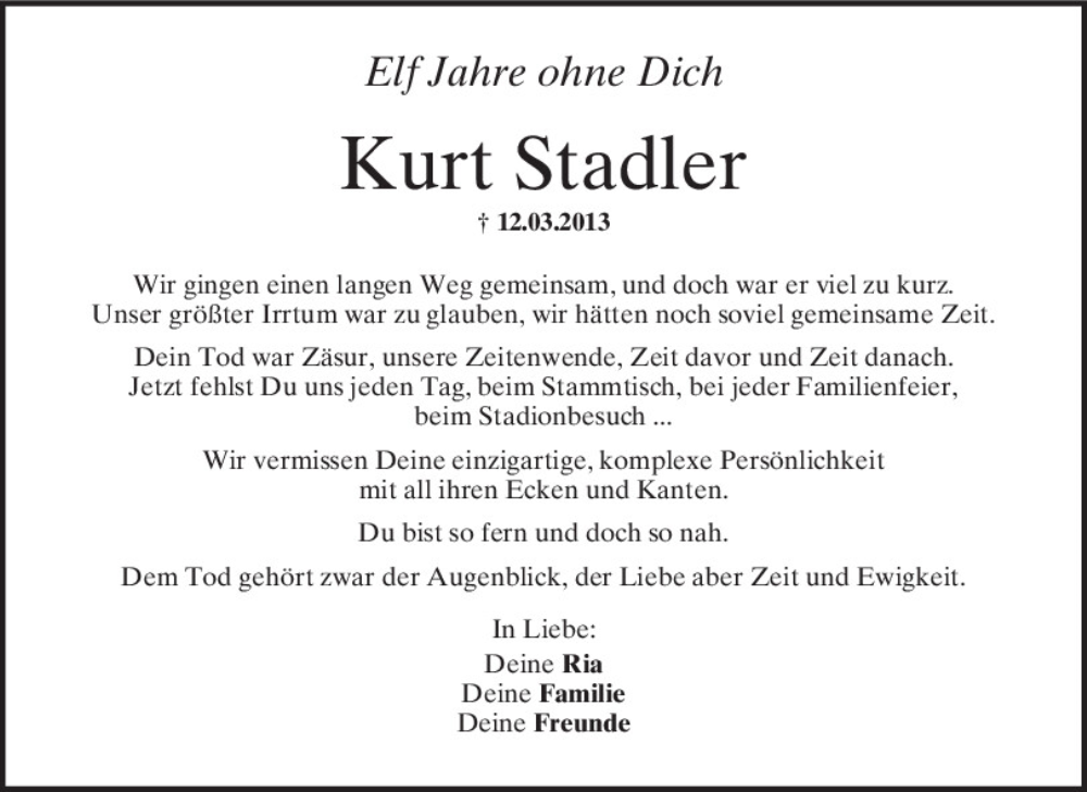  Traueranzeige für Kurt Stadler vom 12.03.2024 aus Mittelbayerische Zeitung Regensburg