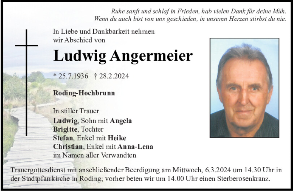  Traueranzeige für Ludwig Angermeier vom 04.03.2024 aus Bayerwald Echo