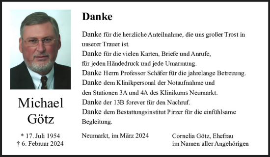 Traueranzeige von Michael Götz von Neumarkter Tagblatt