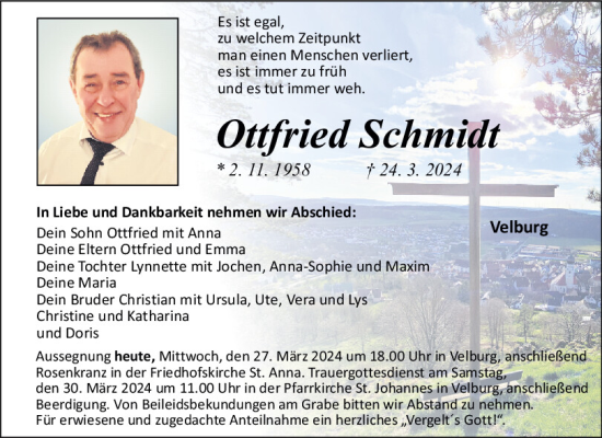 Traueranzeige von Ottfried Schmidt von Neumarkter Tagblatt