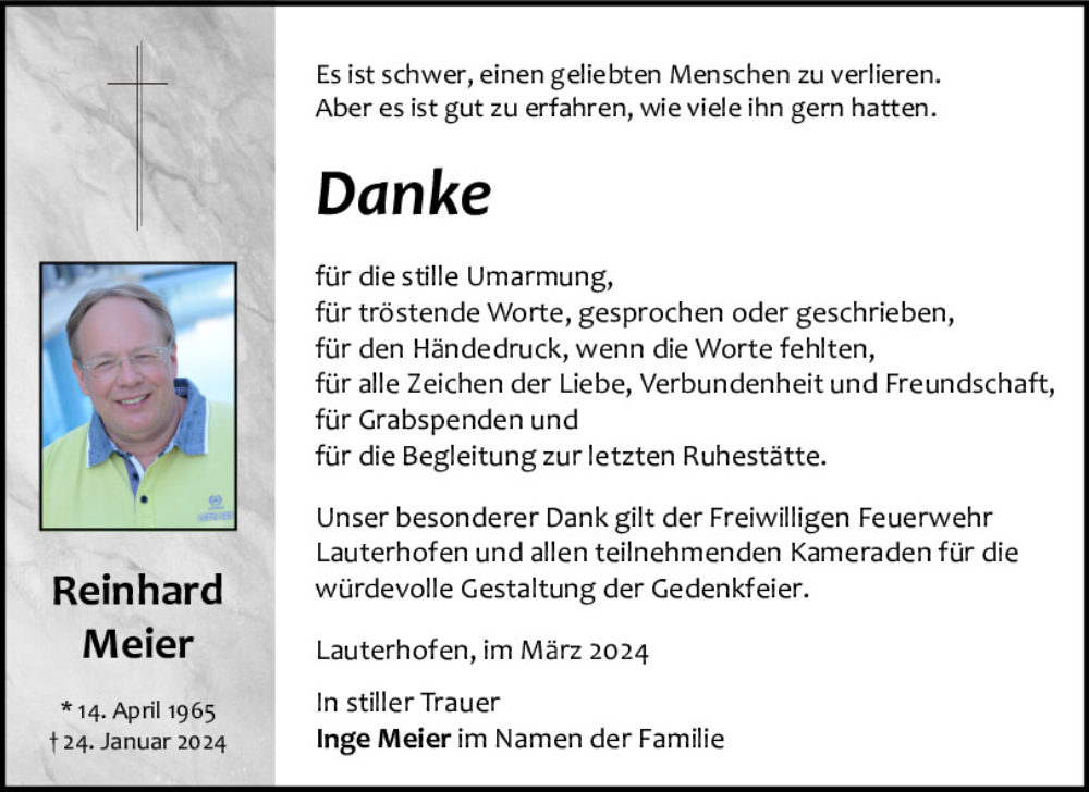  Traueranzeige für Reinhard Meier vom 16.03.2024 aus Neumarkter Tagblatt