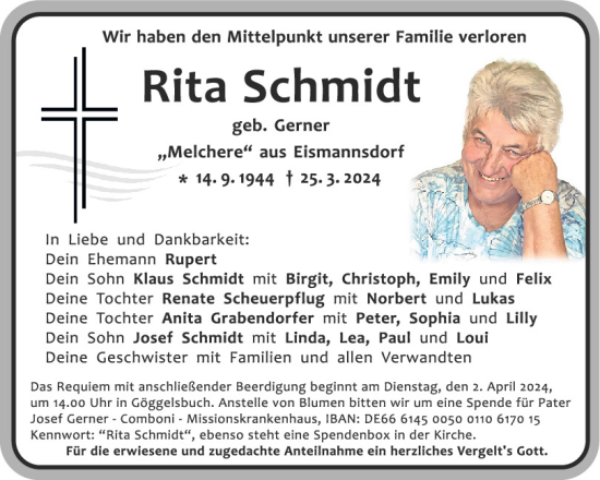 Traueranzeige von Rita Schmidt von Neumarkter Tagblatt