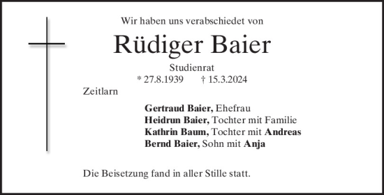 Traueranzeige von Rüdiger Baier von Mittelbayerische Zeitung Regensburg