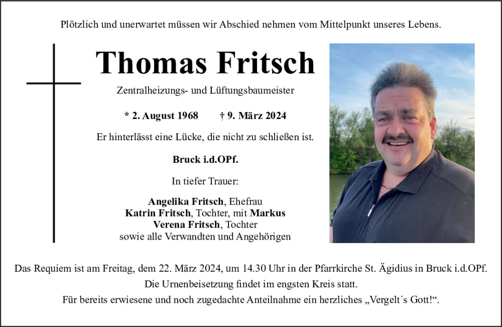  Traueranzeige für Thomas Fritsch vom 16.03.2024 aus Mittelbayerische Zeitung Regensburg