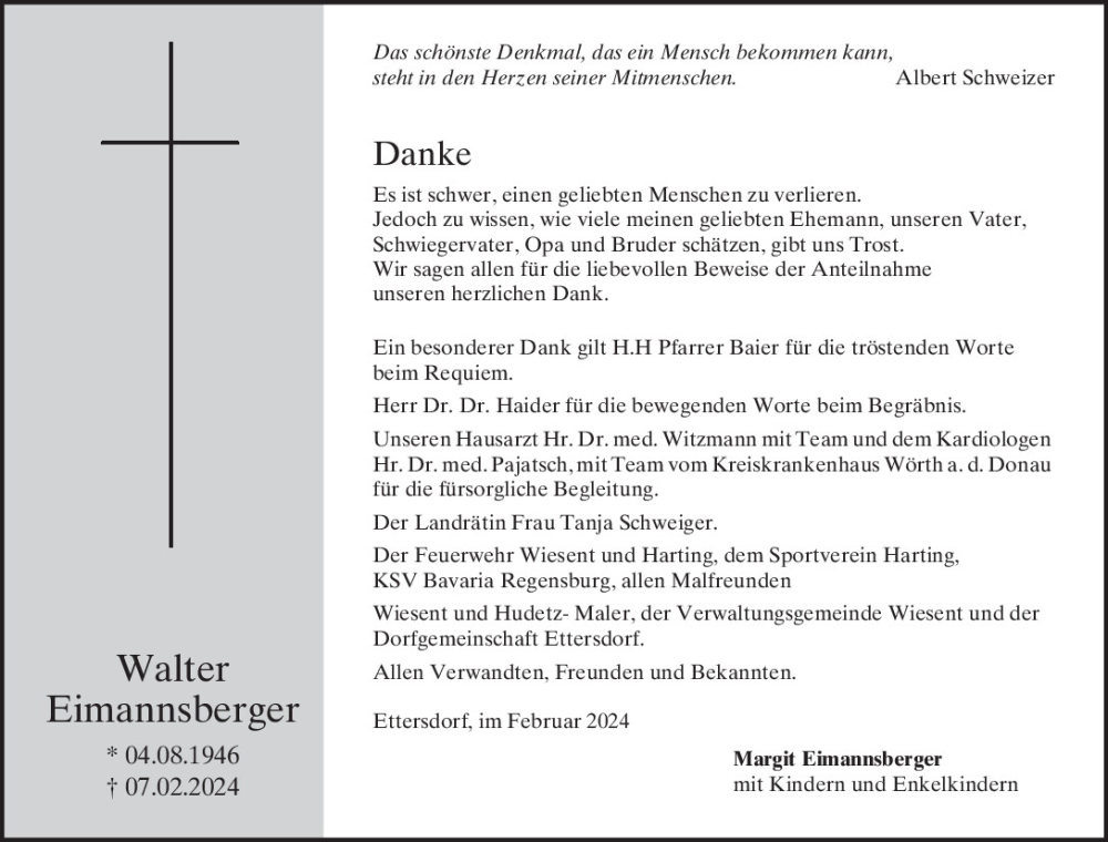  Traueranzeige für Walter Eimannsberger vom 02.03.2024 aus Mittelbayerische Zeitung Regensburg
