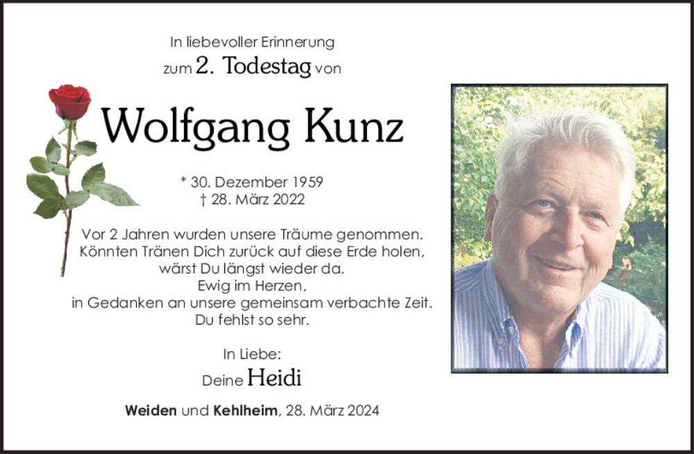  Traueranzeige für Wolfgang Kunz vom 28.03.2024 aus Mittelbayerische Zeitung Kelheim