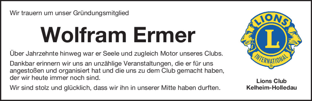  Traueranzeige für Wolfram Ermer vom 09.03.2024 aus Mittelbayerische Zeitung Kelheim