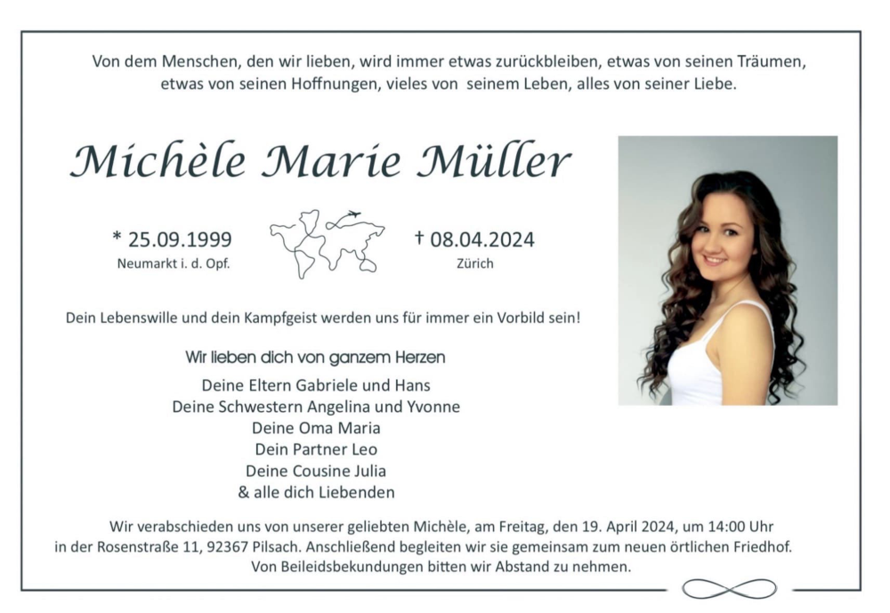 Traueranzeige für Michèle Marie Müller vom 16.04.2024 aus Neumarkter Tagblatt