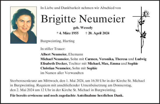 Traueranzeige von Brigitte Neumeier von Mittelbayerische Zeitung Regensburg