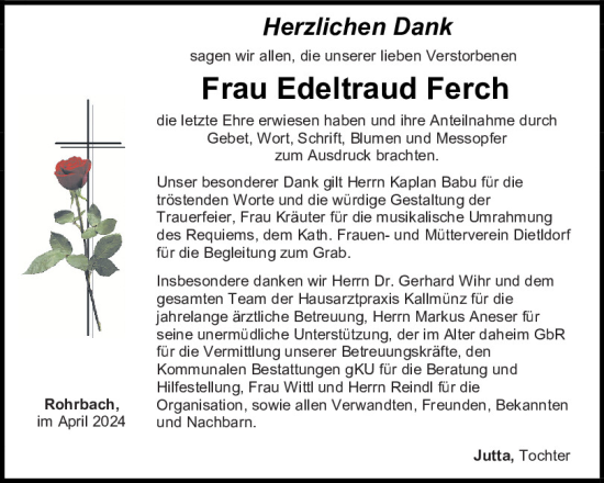 Traueranzeige von Edeltraud Ferch von Mittelbayerische Zeitung Regensburg