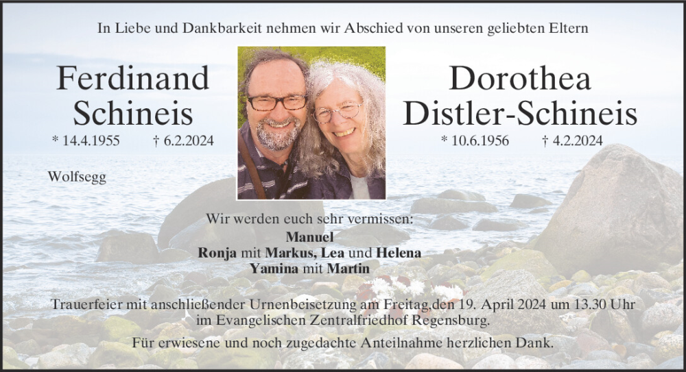  Traueranzeige für Ferdinand Schineis vom 13.04.2024 aus Mittelbayerische Zeitung Regensburg