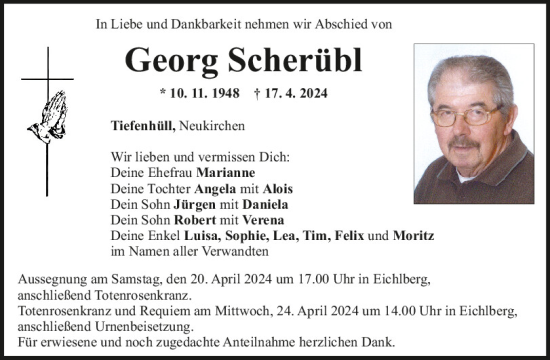 Traueranzeige von Georg Scherübl von Mittelbayerische Zeitung Regensburg