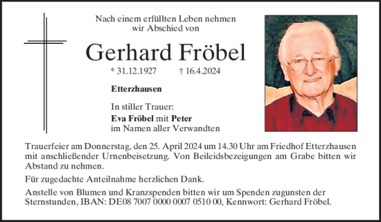 Traueranzeige von Gerhard Fröbel von Mittelbayerische Zeitung Regensburg
