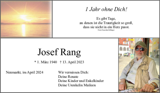 Traueranzeige von Josef Rang von Neumarkter Tagblatt