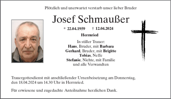 Traueranzeige von Josef Schmaußer von Neumarkter Tagblatt