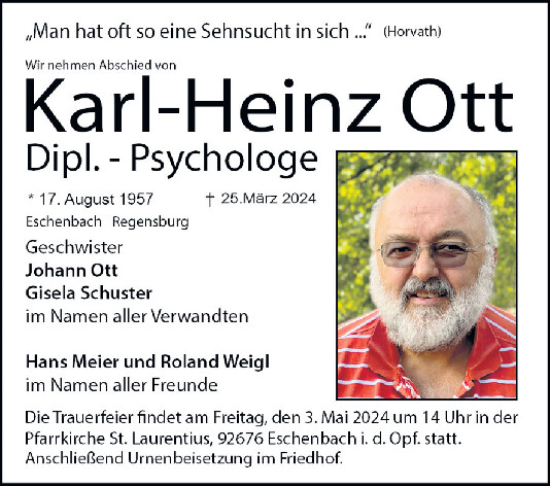 Traueranzeige von Karl-Heinz Ott von Mittelbayerische Zeitung Regensburg