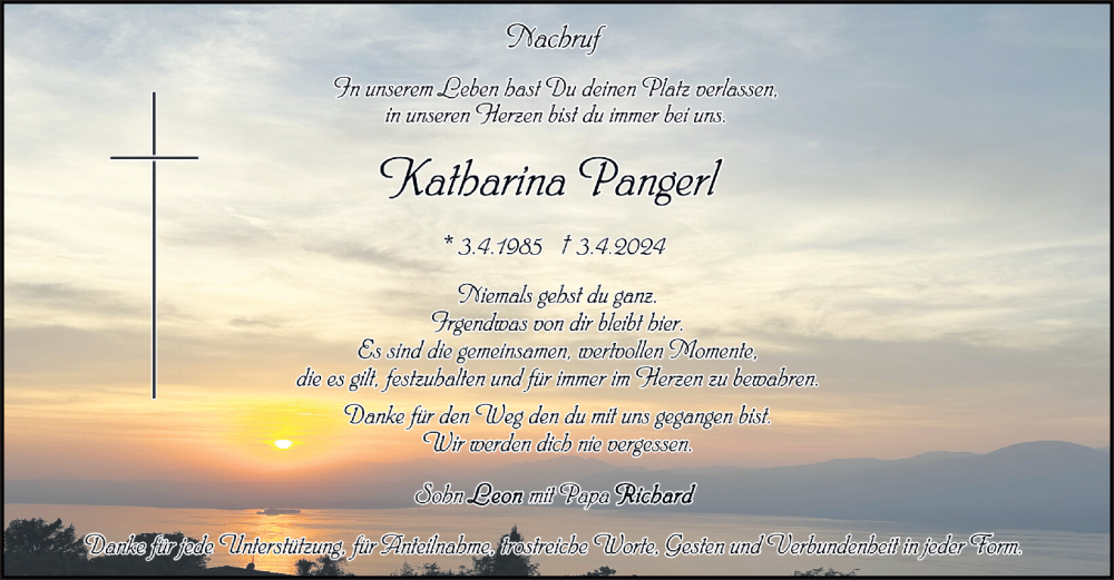 Traueranzeige für Katharina Pangerl vom 20.04.2024 aus Bayerwald Echo