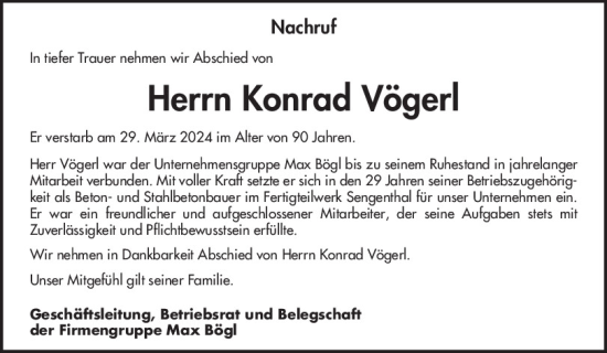 Traueranzeige von Konrad Vögerl von Neumarkter Tagblatt