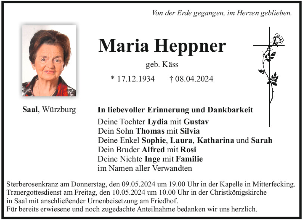  Traueranzeige für Maria Heppner vom 20.04.2024 aus Mittelbayerische Zeitung Kelheim