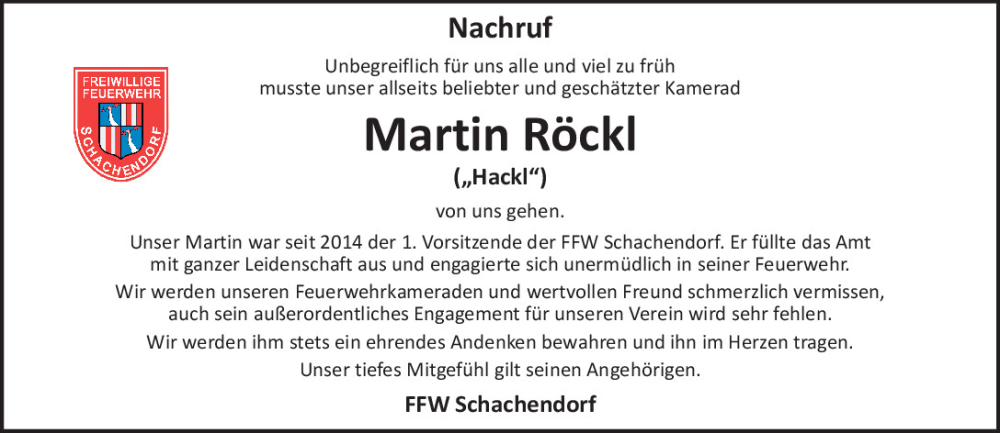  Traueranzeige für Martin Röckl vom 04.04.2024 aus Bayerwald Echo