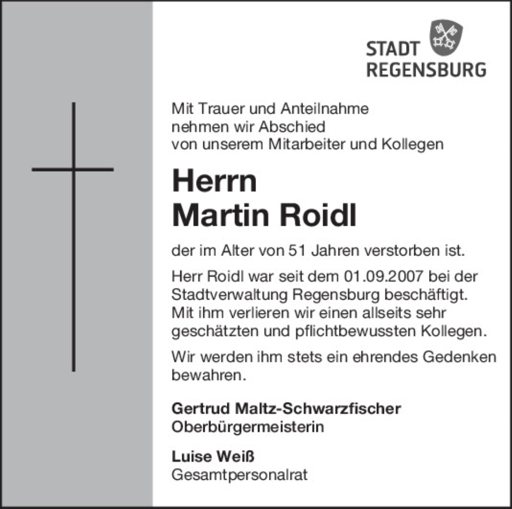  Traueranzeige für Martin Roidl vom 18.04.2024 aus Mittelbayerische Zeitung Regensburg