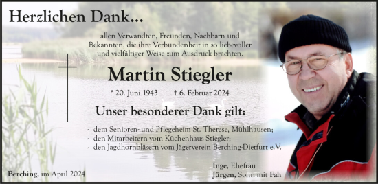 Traueranzeige von Martin Stiegler von Neumarkter Tagblatt