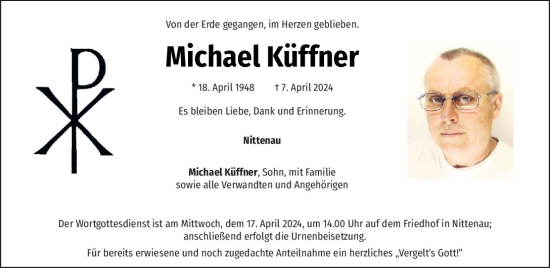 Traueranzeige von Michael Küffner von Mittelbayerische Zeitung Regensburg