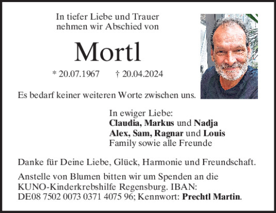 Traueranzeige von Mortl  von Mittelbayerische Zeitung Regensburg