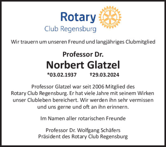 Traueranzeige von Norbert Glatzel von Mittelbayerische Zeitung Regensburg