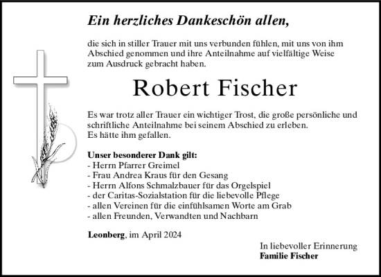 Traueranzeige von Robert Fischer von Mittelbayerische Zeitung Schwandorf