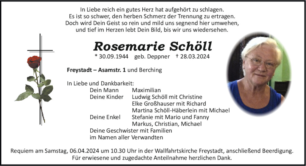  Traueranzeige für Rosemarie Schöll vom 04.04.2024 aus Neumarkter Tagblatt