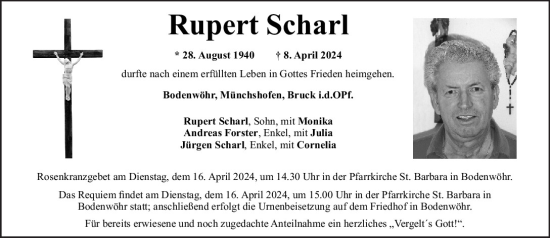 Traueranzeige von Rupert Scharl von Mittelbayerische Zeitung Schwandorf