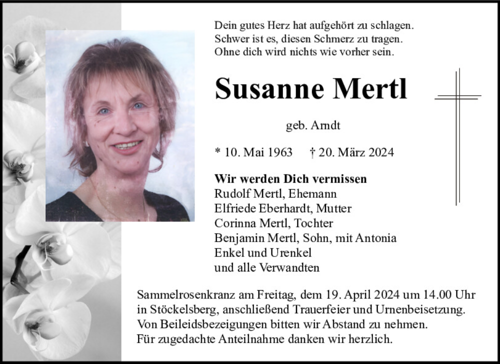  Traueranzeige für Susanne Mertl vom 16.04.2024 aus Neumarkter Tagblatt