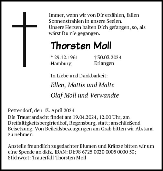 Traueranzeige von Thorsten Moll von Mittelbayerische Zeitung Regensburg
