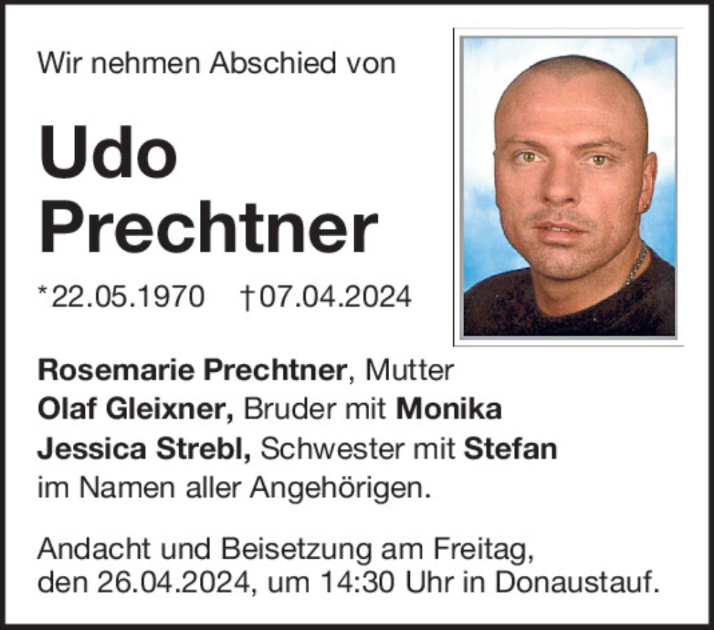  Traueranzeige für Udo Prechtner vom 17.04.2024 aus Mittelbayerische Zeitung Regensburg